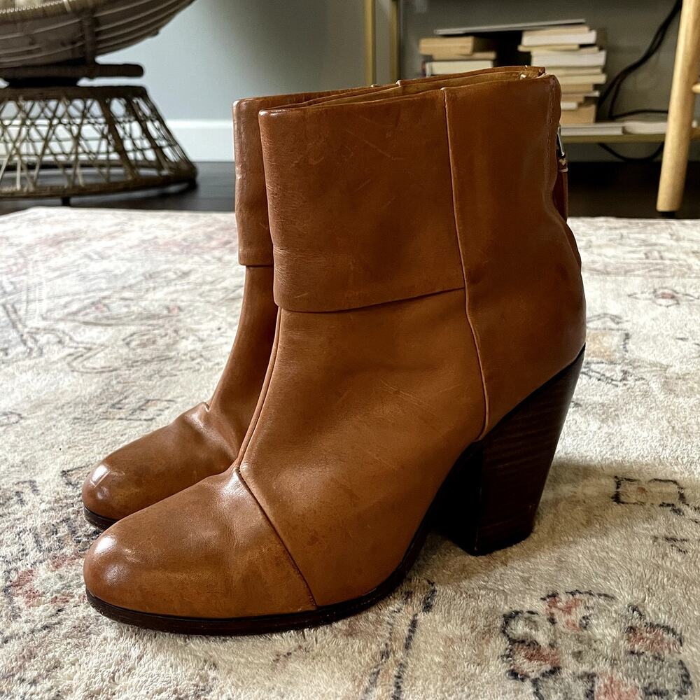 Rag & Bone Newbury Boot Brown Genuine Leather Stacked Heel Bootie Womens SZ 8 - Picture 3 of 10